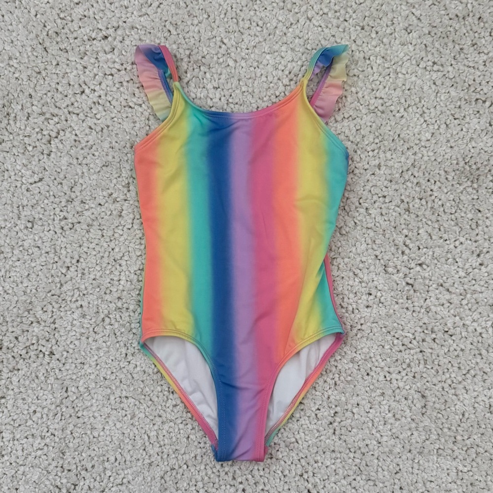 Girls Rainbow One-Piece Swimsuit with Ruffle Straps